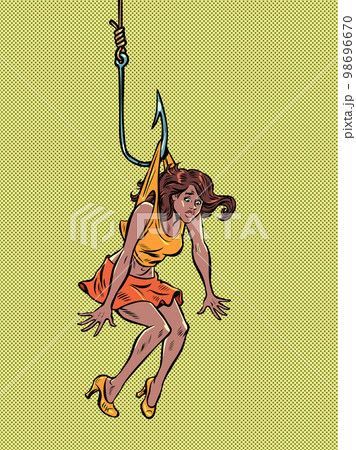 woman Lure trap people on a fishing hook. Dangerous love 98696670