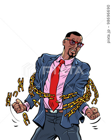 a businessman breaks the chains, a symbol of freedom and struggle against economic and political ties. Citizen and his rights 98696690
