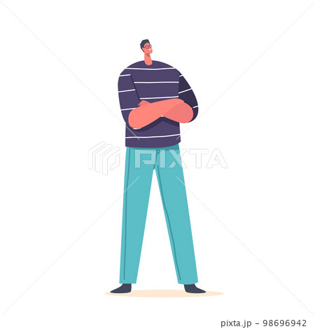 Happy Young Man Making Profit. Male Character Stands Crossing Arms Confidently. Cartoon People Vector Illustration Happy Young Man Making Profit. Male Character Stands Crossing Arms Confidently. Cartoon People Vector Illustration 98696942