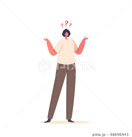 Confused Young Woman Character Thinking about Using and Replenishing Budget. Cartoon People Vector Illustration 98696943