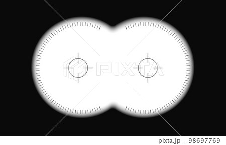 Binocular viewfinder with target marks on transparent background. Military, spy, hunting or tourist optical tool for serching, magnifying, exploration, following, investigation 98697769