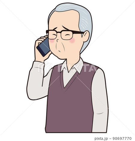 電話で赤面するシニア男性 98697770