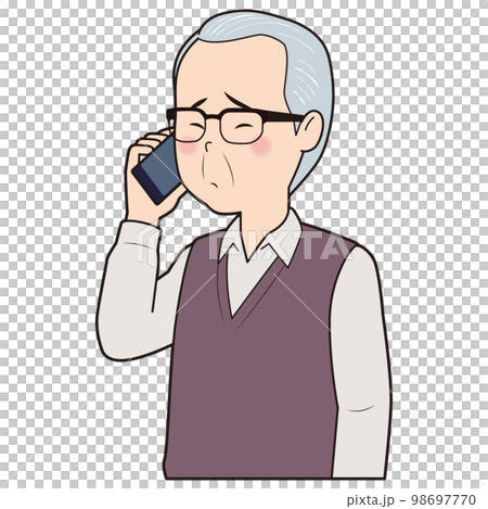 電話で赤面するシニア男性 98697770