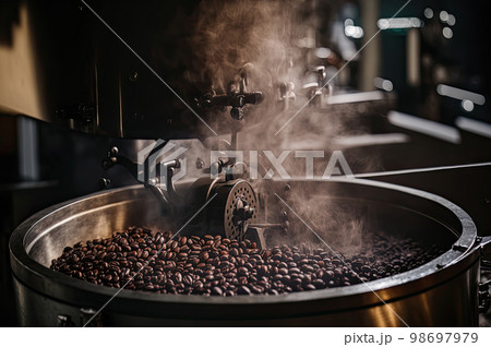 焙煎機の中のコーヒー豆 焙煎機の中のコーヒー豆 98697979