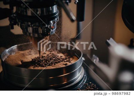 焙煎機の中のコーヒー豆 焙煎機の中のコーヒー豆 98697982