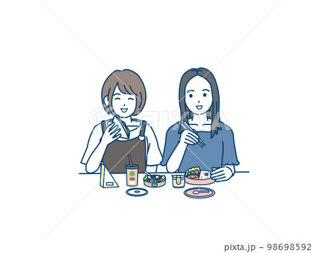 ランチを食べる若い女性のイラスト 大学生 女子大生 ランチを食べる若い女性のイラスト 大学生 女子大生 98698592