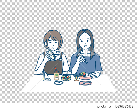 ランチを食べる若い女性のイラスト 大学生 女子大生 ランチを食べる若い女性のイラスト 大学生 女子大生 98698592