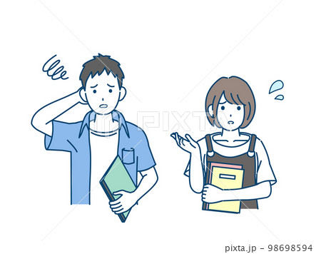 困る大学生の男女のイラスト 98698594
