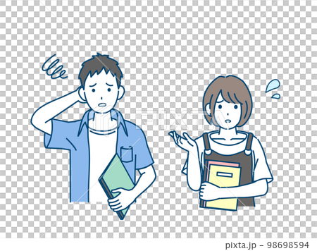 困る大学生の男女のイラスト 98698594