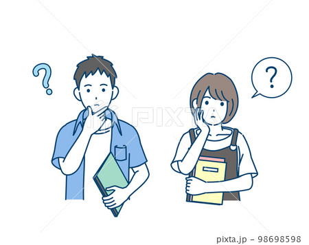 考える大学生の男女のイラスト 98698598