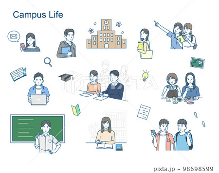 キャンパスライフ　大学生のイラストセット 98698599