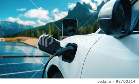 Progressive renewable and clean energy technology of EV car and solar cell. 98700214