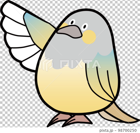 A parakeet that spreads one wing and points to a cute deformed bird vector illustration material 98700250