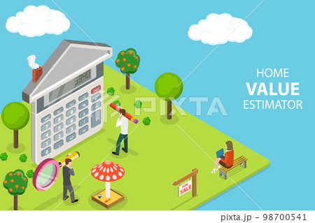 3D Isometric Flat Vector Conceptual Illustration of Home Value Estimator 98700541