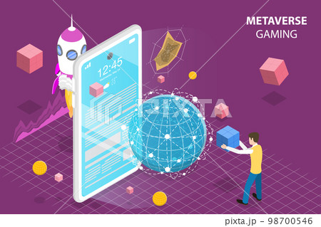 3D Isometric Flat Vector Conceptual Illustration of Metaverse Gaming 98700546