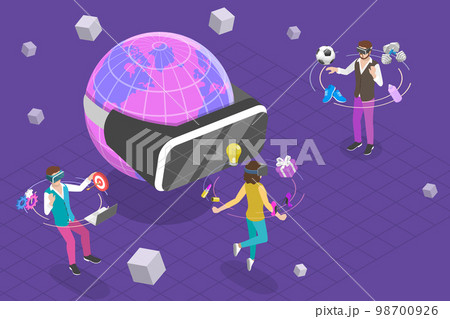 3D Isometric Flat Vector Conceptual Illustration of Metaverse Virtual Worlds 3D Isometric Flat Vector Conceptual Illustration of Metaverse Virtual Worlds 98700926