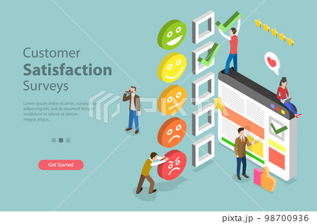 3D Isometric Flat Vector Conceptual Illustration of Customer Satisfaction Surveys 98700936