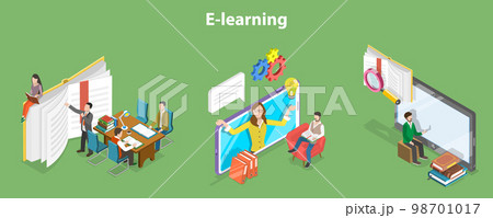 3D Isometric Flat Vector Conceptual Illustration of E-learning 98701017