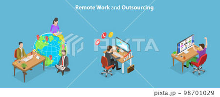 3D Isometric Flat Vector Conceptual Illustration of Remote Work And Outsourcing 98701029
