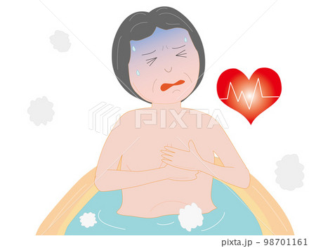 入浴中に心臓発作に苦しむ高齢者。 98701161