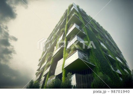 Eco-friendly green building with vertical garden design for sustainability 98701940