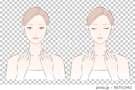 Illustration of a woman massaging neck lymph nodes 98701942