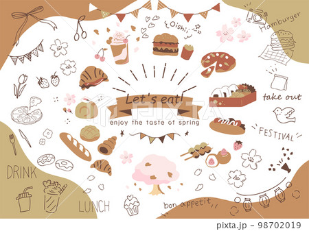 パンやお弁当の春ピクニック用食べ物アイコン 98702019