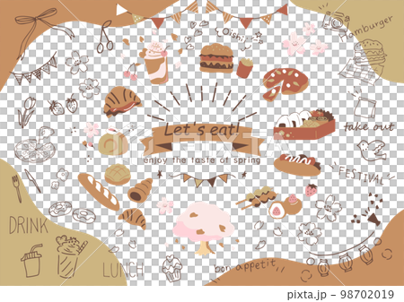 パンやお弁当の春ピクニック用食べ物アイコン 98702019