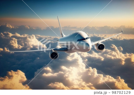 Airplane flying in the sky . Passenger airline travel and tourism 98702129