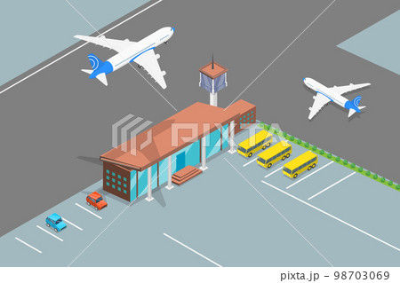 3D Isometric Flat Vector Conceptual Illustration of Airport Terminal 3D Isometric Flat Vector Conceptual Illustration of Airport Terminal 98703069