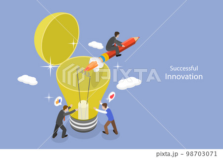 3D Isometric Flat Vector Conceptual Illustration of Successful Innovation 98703071