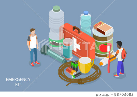 3D Isometric Flat Vector Conceptual Illustration of Emergency Kit 98703082