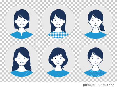 笑顔の女性のアバターアイコンイラストセット 青 98703772
