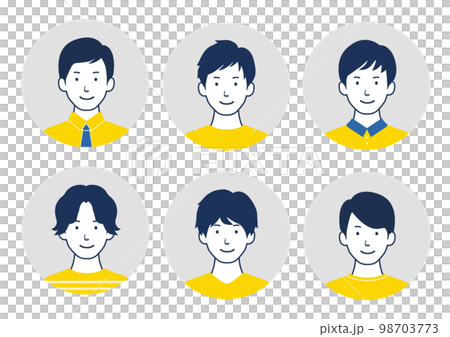 微笑的男性頭像圖標插圖設置黃色 微笑的男性頭像圖標插圖設置黃色 98703773