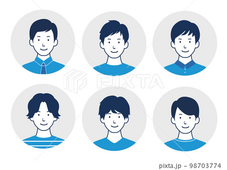 笑顔の男性のアバターアイコンイラストセット 青 98703774