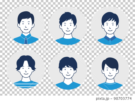 笑顔の男性のアバターアイコンイラストセット 青 98703774
