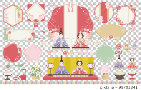 Hinamatsuri | Beautifully colored Japanese style frame and accessory set _ no text 98703841