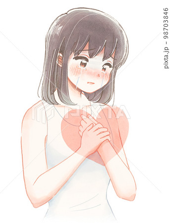 やさしい水彩イラスト・傷付いた心を抱き締める女の子 98703846