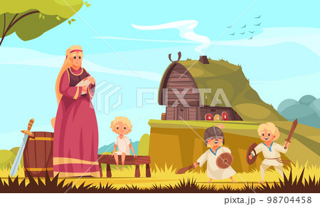 Vikings Family Cartoon Composition 98704458
