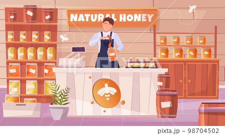 Honey Shop Flat Horizontal Composition Honey Shop Flat Horizontal Composition 98704502