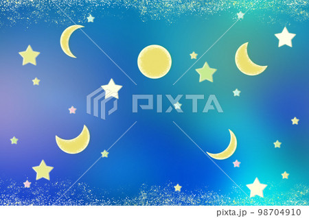 三日月から満月、月の満ち欠けと星空の背景イラスト 三日月から満月、月の満ち欠けと星空の背景イラスト 98704910