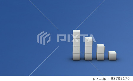 積み上げられた白いブロック。右下がりのグラフ。不景気と不安。減少と悪化を表す抽象的なコンセプト。 98705176