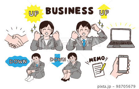 スーツ姿の男性女性ビジネスセット（手書きカラー） 98705679