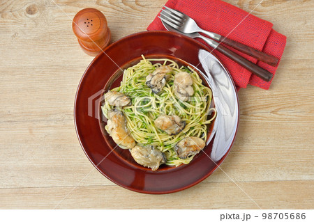オリジナルレシピ。冬の牡蠣と青のり(アオサ)の和風醤油パスタ(こぶ茶)。 オリジナルレシピ。冬の牡蠣と青のり(アオサ)の和風醤油パスタ(こぶ茶)。 98705686