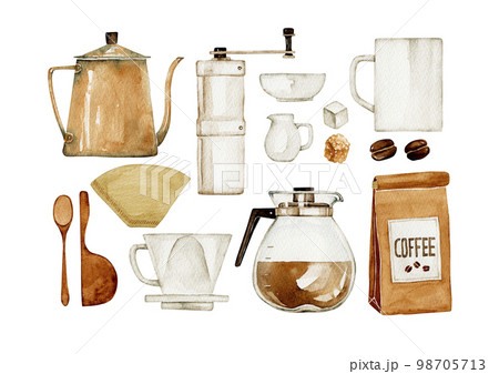 コーヒー カフェ セット 水彩 イラスト コーヒー カフェ セット 水彩 イラスト 98705713