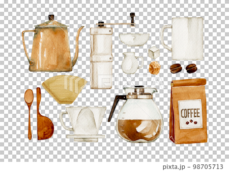 咖啡咖啡館設置水彩插圖 98705713