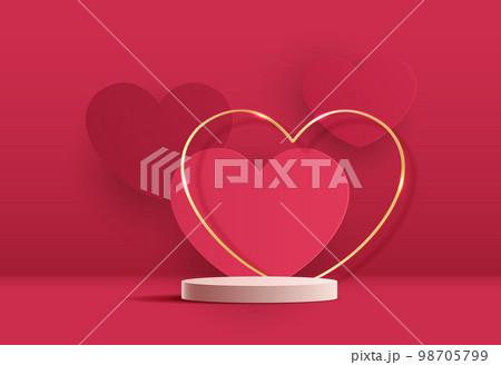 Pink podium display background products for valentine day in love platform. stand to show cosmetic with craft style. symbols of love for happy. vector design. 98705799