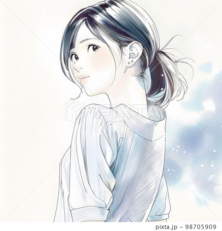 若い女性の水彩画イラスト「AI生成画像」 98705909