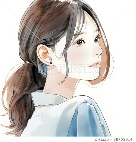 若い女性の水彩画イラスト「AI生成画像」 若い女性の水彩画イラスト「AI生成画像」 98705914