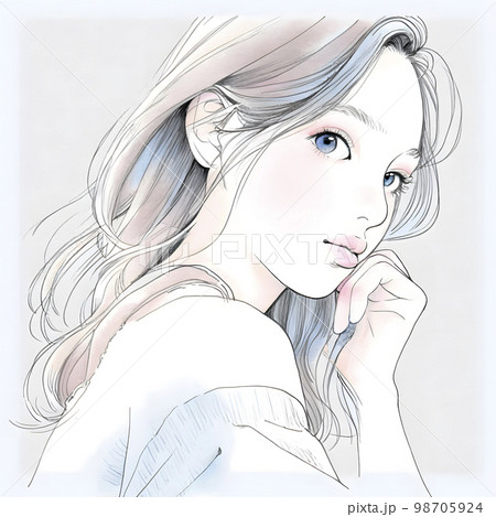 若い女性の水彩画イラスト「AI生成画像」 98705924